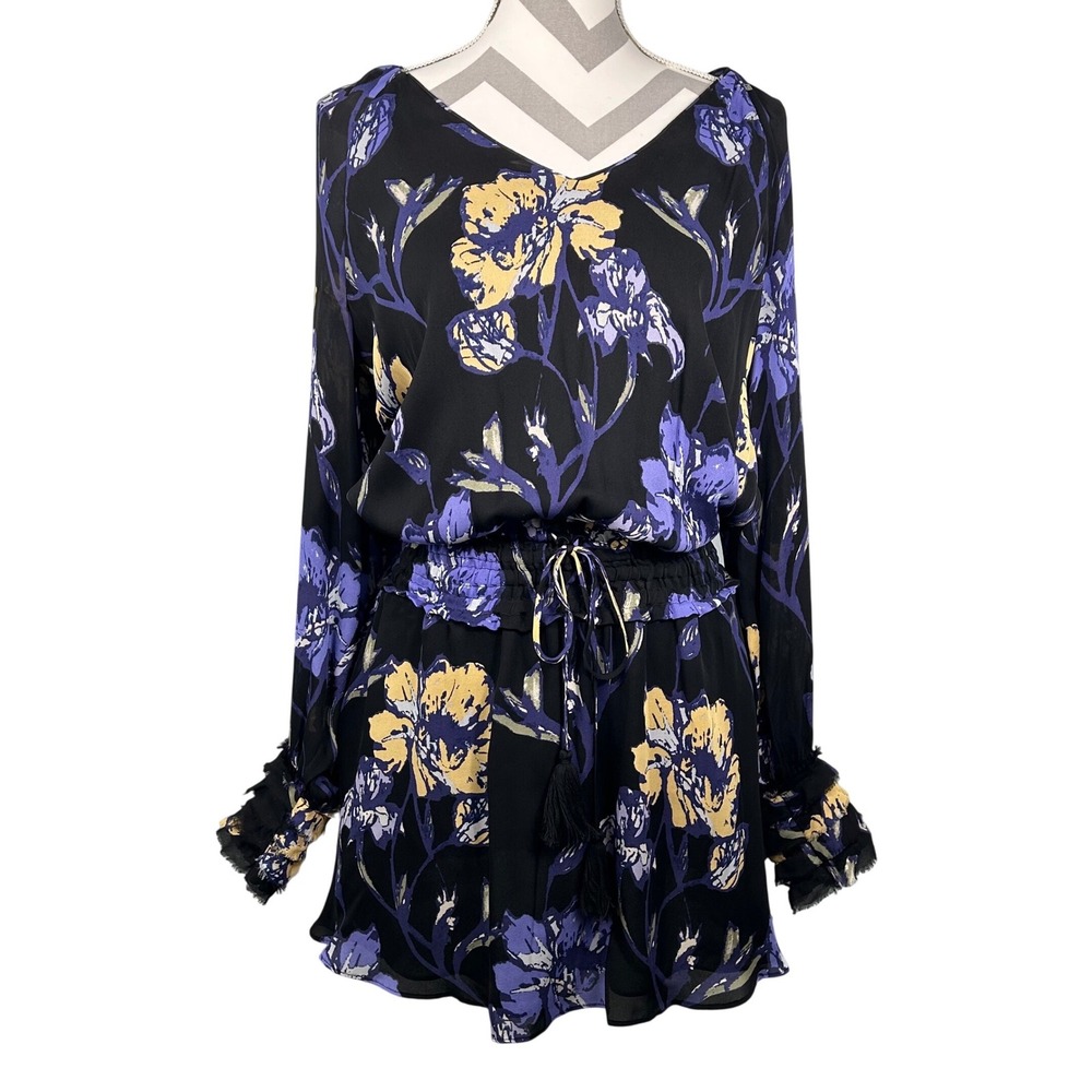 Ramy Brook Silk Floral Mini Dress Black Purple Yellow Small Whimsigoth Fairygoth